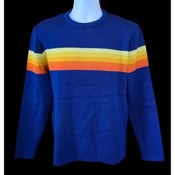 Lido Other - Vintage Lido Mens Blue Sweater With Rainbow Stripes L
